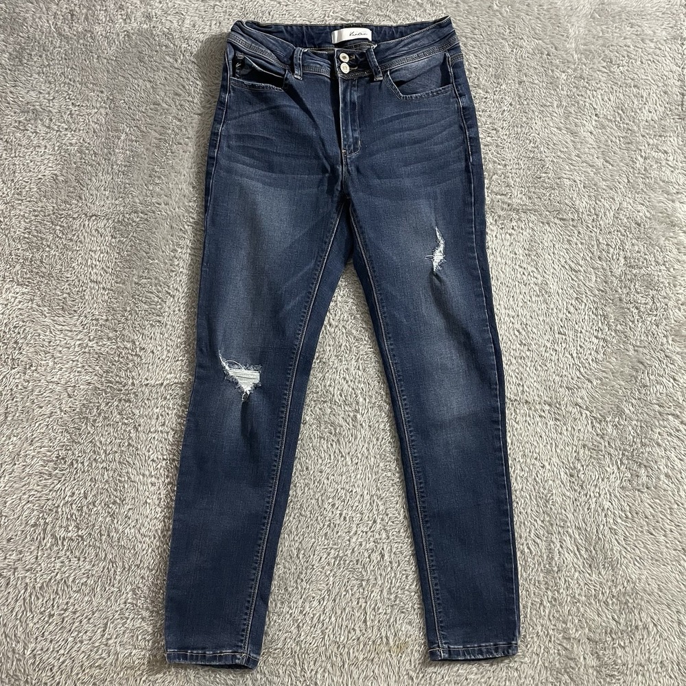 KanCan Jeans Womens Size 28 Skinny Style Stretch Distressed Blue Denim Dark Wash